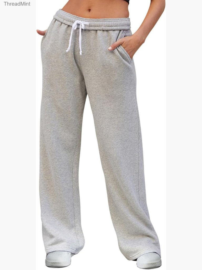High Waisted Wide Leg Sweatpants With Pockets Drawstring